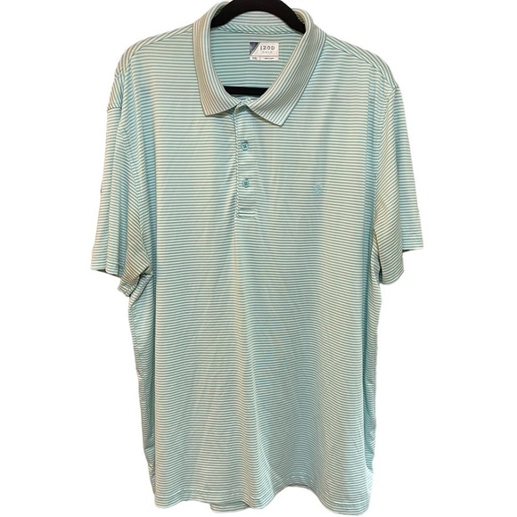 Izod Golf‎ Polo Shirt Striped Green White Men's Size XXL 2X - Picture 1 of 4